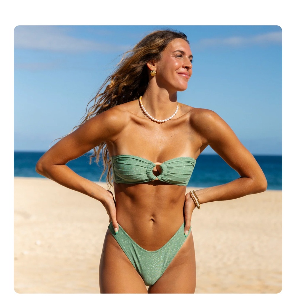 Honey Swim Olive Green Shimmer Bandeau Set
